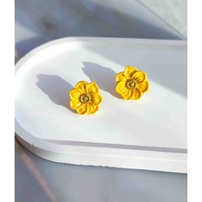 Myth Atelier El Yapımı Sarı Anemon Çiçeği Küpe - Sade ve Şık