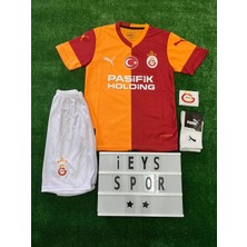 Kişiye Özel Isim ve Numara Yazılır / 4'lü Set Galatâsarây 25/26 Yeni Sezon Sarı Kırmızı Parçalı Iç Saha Çocuk Forma Şort Çorap Bileklik