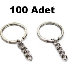 Orhan Çanta 100 Adet Gümüş Ezme Zincirli Anahtarlık Halkası - Nikel Kaplama Gümüş Renk Anahtarlık Aparatı