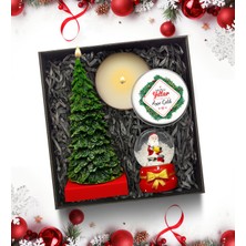 As Gift Yılbaşı Temalı Kişiye Özel Beyaz Metal Mum & Mini Çam Ağacı Mum & Kar Küresi Hediye