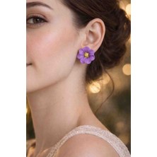 Myth Atelier El Yapımı Lila Violet Çiçek Küpe - Sade ve Şık