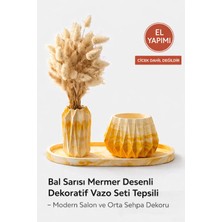 Mermer Desenli Dekoratif Obje Vazo Seti Tepsili-Modern Salon ve Orta Sehpa Dekoru