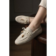 ZOE3tr Kadın Bej Süet Görünümlü Bağcıklı Günlük Düz Loafer Ayakkabı