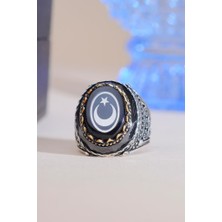 INNUENDO JEWELRY 925 Ayar Gümüş Zirkon Taşlı Ay Yıldız Motifli Erkek Yüzük