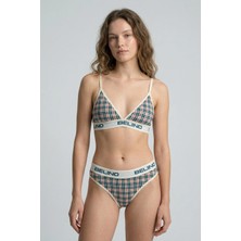 Belinoplus Desenli Kadın Slip Külot ve Destekleyici Pedli Bralet Takım- Plaid Timeless