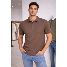 İnce Moda Giyim Düz Renk Pike Dokulu Erkek Tişört – Kahverengi & Haki