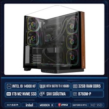 Xaser Wooden X250 I9 14900KF 32GB Ddr5 Ram 1tb M.2 Nvme SSD 16GB RTX5070 Ti Sıvı Soğutmalı Masaüstü Oyuncu Oem Bilgisayar