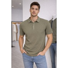 İnce Moda Giyim Düz Renk Pike Dokulu Erkek Tişört – Kahverengi & Haki