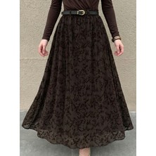 Foremia Flok Baskı Tül Etek-Kahve -