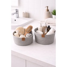 Kraftella 2li Gri Paracord Sepet /dekoratif Sepet/ev -Mutfak-Banyo -Dekorasyonu- Jüt Sepet