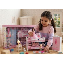 Farbu Oyuncak Angela Serisi: 12 Parçalı 3 Figürlü Yedek Elbiseli ve Ranza Odası Setli Oyuncak Bebek Seti