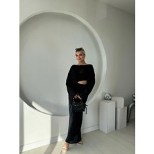 Fehu Bloom Siyah Bluz Etek Triko Takım