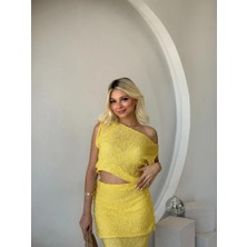 Fehu Bloom Örme Dokulu Drape Detaylı Ikili Takım Sarı
