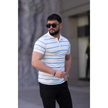 L-KOM Erkek Polo Yaka Çizgili Triko T-Shirt