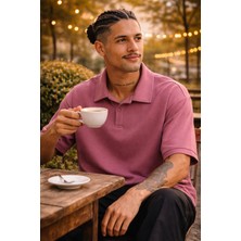 We&me Boxy Fit Polo Yaka T-Shirt – Kalın Interlock Kumaş, Oversize Rahat Kesim, Premium Erkek Tişört (Gül Kurusu)