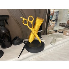 Print Zone Berber ve Kuaför Hediyesi - Altın Renk Makas ve Tıraş Makinesi Masaüstü Biblo Dekor