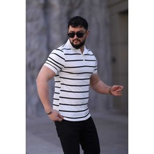 L-KOM Erkek Polo Yaka Çizgili Triko T-Shirt