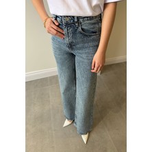 Magarde Wideleg Bol Paça Taşlı Jean- Mavi