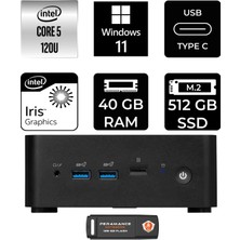 MSI Msı Cubi Nuc Intel Core 5 120U 40GB 512GB SSD W11H Mini Masaüstü Bilgisayar & Per4 USB Bellek 1MG238BEUP367