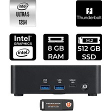 MSI Msı Cubi Nuc Intel Core Ultra 5 125H 8gb 512GB SSD Fdos Mini Masaüstü Bilgisayar & Per4 USB Bellek 1UMG007EUP302