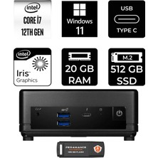 MSI Msı Cubi 5 Intel Core I7 1255U 20GB 512GB SSD W11P Mini Masaüstü Bilgisayar & Per4 USB Bellek 12M001BEUP417