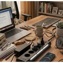 Vothoon Akım Korumalı 5’li Priz 2xusb 2xtype-C Çıkış Dokunmatik Işıklı Akım Koruma Çoklu Priz Çoğaltıcı Siyah