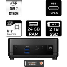 MSI Msı Cubi 5 Intel Core I7 1255U 24GB 2tb SSD Fdos Mini Masaüstü Bilgisayar & Per4 USB Bellek 12M001BEUP324