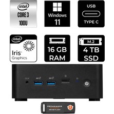 MSI Msı Cubi Nuc Intel Core 3 100U 16GB 4tb SSD W11H Mini Masaüstü Bilgisayar & Per4 USB Bellek 1M003EUP355
