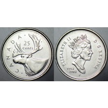 Banknoting Kanada 25 Cent 2002 Hatıra- Kraliçe Iı. Elizabeth 50. Yıl 23,8 Mm.