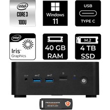 MSI Msı Cubi Nuc Core 3 100U 40GB RAM 4TB SSD Win11 Pro 1M003EUP415 Mini PC + Per4 USB