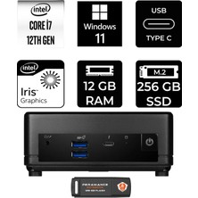 MSI Msı Cubi 5 Intel Core I7 1255U 12GB 256GB SSD W11H Mini Masaüstü Bilgisayar & Per4 USB Bellek 12M001BEUP356