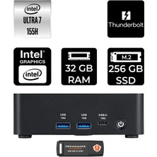 MSI Msı Cubi Nuc Intel Core Ultra 7 155H 32GB 256GB SSD Fdos Mini Masaüstü Bilgisayar & Per4 USB Bellek 1UMG005EUP316