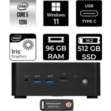 MSI Msı Cubi Nuc Intel Core 5 120U 96GB 512GB SSD W11P Mini Masaüstü Bilgisayar & Per4 USB Bellek 1MG238BEUP432
