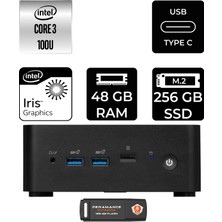 MSI Msı Cubi Nuc Intel Core 3 100U 48GB 256GB SSD Fdos Mini Masaüstü Bilgisayar & Per4 USB Bellek 1M003EUP326