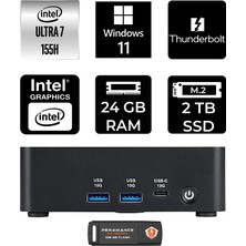 MSI Msı Cubi Nuc Intel Core Ultra 7 155H 24GB 2tb SSD W11P Mini Masaüstü Bilgisayar & Per4 USB Bellek 1UMG005EUP404