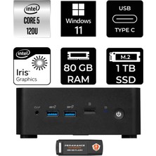 MSI Msı Cubi Nuc Intel Core 5 120U 80GB 1tb SSD W11P Mini Masaüstü Bilgisayar & Per4 USB Bellek 1MG238BEUP428