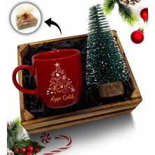 As Gift Mini Kasa Içerisinde Çam Ağacı & Kişiye Özel Kırmızı Kupa Hediye Seti