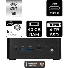 MSI Msı Cubi Nuc Intel Core 3 100U 40GB 4tb SSD Fdos Mini Masaüstü Bilgisayar & Per4 USB Bellek 1M003EUP325