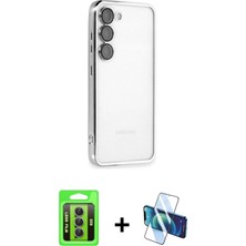 Cepte Toptan Galaxy S23 Vadi Minimal - Siyah 3D Antistatik Seramik Nano Ekran Koruyucu + Mor Raze Metal Kamera Lens