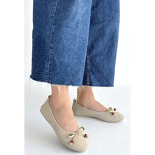 OEY Fashions Cear Bej Deri Tozu Süet Babet Ayakkabı