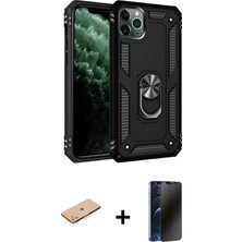 Cepte Toptan iPhone 11 Pro Ahenk Klasik Koleksiyonu - Siyah 3D Antistatik Hayalet Cam Ekran Koruyucu + Turuncu Renkli Kamera Lens Koruma Cam
