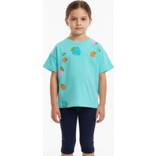 Toontoy Kız Çocuk Bisiklet Yaka Düşük Omuz Kısa Kollu  Baskılı Tişört  25005