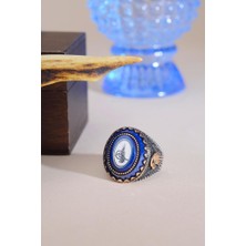 INNUENDO JEWELRY 925 Ayar Gümüş Tuğra Işlemeli Mavi Erkek Yüzük