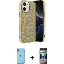 BUTİMAR'S iPhone 11 Eksen Çizgi - Siyah 34D Hayalet Izgaralı Cam + Mavi Neon Fosforlu Kamera Lens