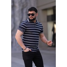 L-KOM Erkek Polo Yaka Çizgili Triko T-Shirt