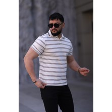 L-KOM Erkek Polo Yaka Çizgili Triko T-Shirt