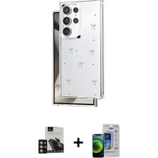 Galaxy S23 Ultra Yörünge Form - Siyah Durable Full Glue Curved Cam + Gold Pvd Metal Kamera Lens