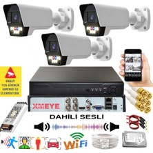 Bises 3 Lü Sesli Araç Insan Yüz Tanımalı Hareket Algılayan 5 Mp Lens 9 Warm LED Gece Renkli Kamera Seti 5909WS