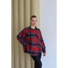 Fehu Bloom Kırmızı Ekose Oversize Gömlek