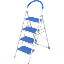 Asil 4 Basamaklı Metal Katlanır Mavi Merdiven | Kaymaz Geniş Basamaklı, Tutma Kollu, 150 kg Ev Ofis Tipi